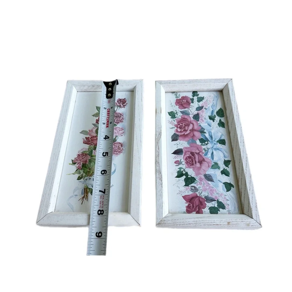 Vintage Signed 1990's Wall Hangings : Shabby Chic Pink Roses Pair Of Pictures